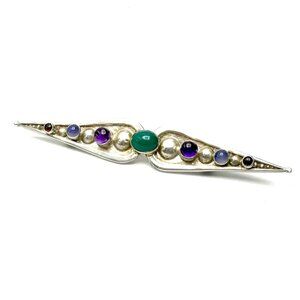 Vintage 1980s Sterling Silver Brooch with Semi-Precious Gems — Tulla Booth GUC
